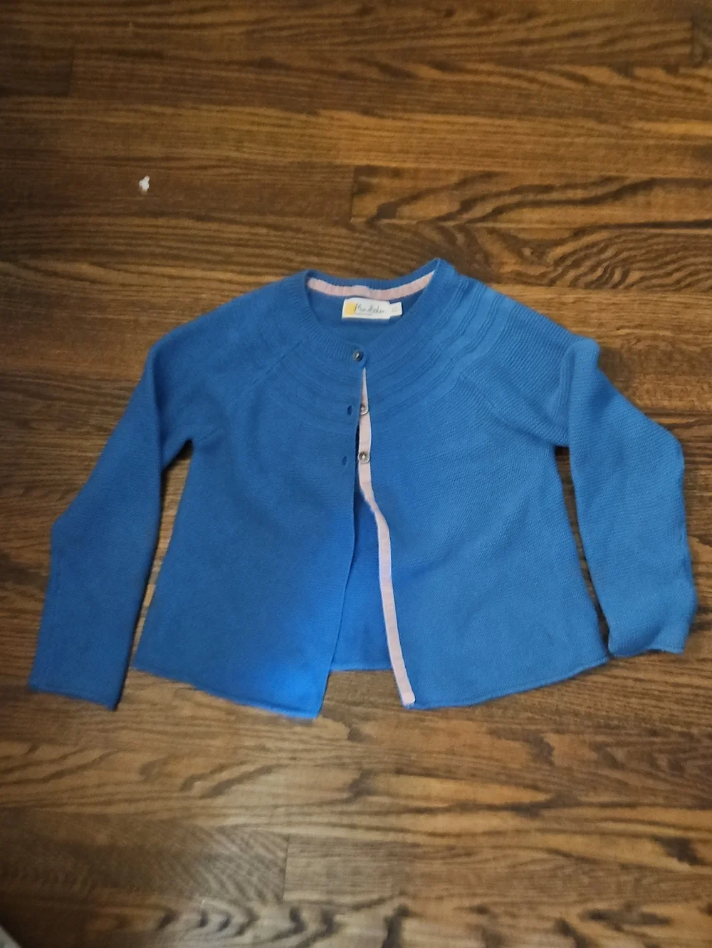 Mini Boden Bright Blue Girls' Knit Cardigan with Pink Trim